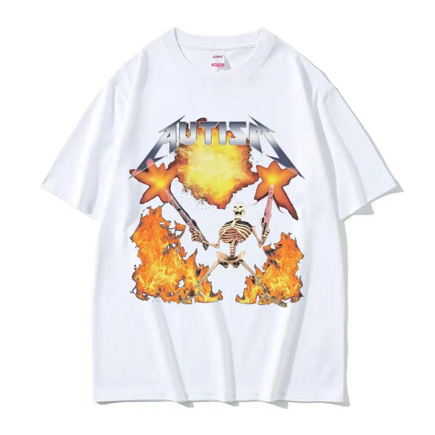 Tự Kỷ Đồng Hồ Meme Áo Con Người Ngộ nghĩnh Đầu Lâu Nam Nữ Bông Tai Kẹp Gothic Vintage Áo Thun Cotton Quá Khổ Dạo Phố