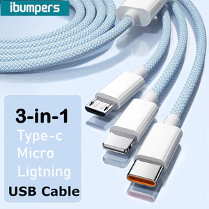 Ibumpers Cáp bện USB 3 trong 1 Dây sạc nhanh Dây truyền dữ liệu