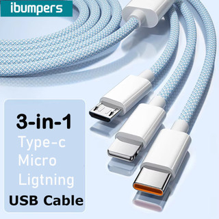 Ibumpers Cáp bện USB 3 trong 1 Dây sạc nhanh Dây truyền dữ liệu