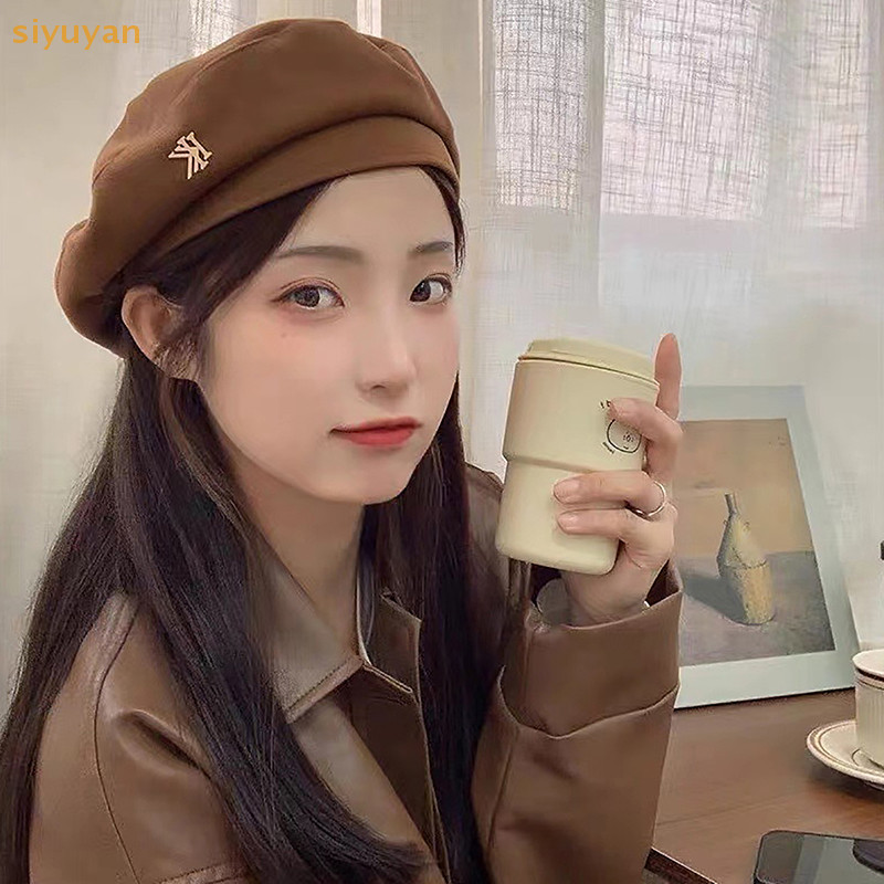 Siyuyan Cotton Nữ Mũ Nồi Mùa Đông Mũ Vintage Pháp Kẻ Sọc Top Mũ Họa Sĩ Mũ Thu Đông Phố Hình Bát Giác Mũ Nồi VN