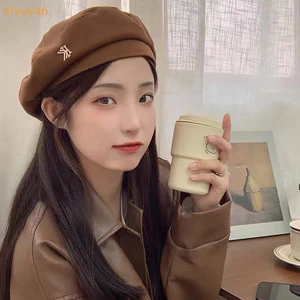 Siyuyan Cotton Nữ Mũ Nồi Mùa Đông Mũ Vintage Pháp Kẻ Sọc Top Mũ Họa Sĩ Mũ Thu Đông Phố Hình Bát Giác Mũ Nồi VN
