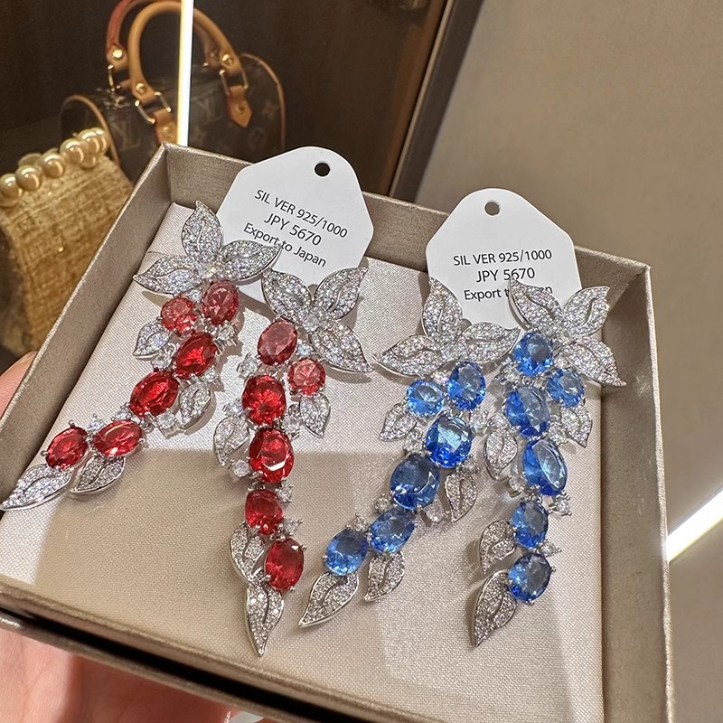 Bông tai tua rua dài Zircon sang trọng nhẹ Bông tai hoa lá tinh tế thời trang