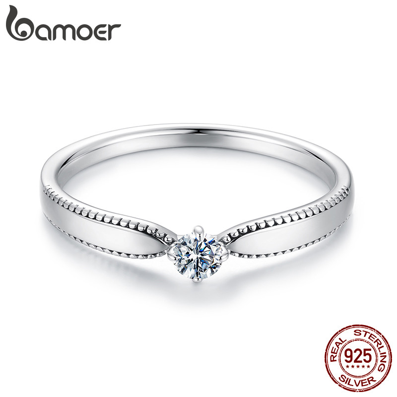 Nhẫn bạc Bamoer 925 lấp lánh Moissanite Món quà trang sức dành cho nữ