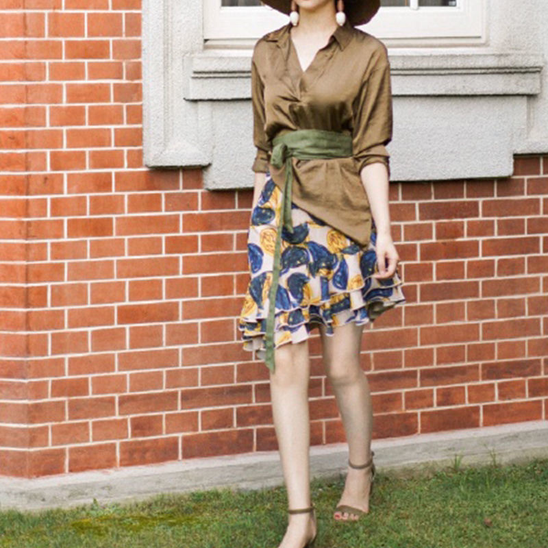 Hàng sẵn có Miki Cùng phong cách Áo sơ mi thắt lưng Dây đeo thắt lưng Retro Thắt nơ thắt nút