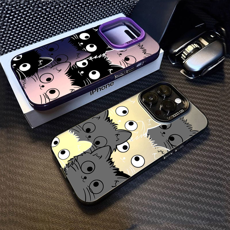 Ốp Lưng Cho iPhone 11 16 14 15 12 13 Pro Max 16e 8 7 Plus XR X XS Max SE2020 2022 Phim Hoạt Hình Mèo Sang Trọng IMD Kim Loại Cứng Chống Sốc