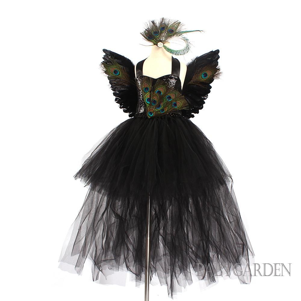 / / -2-12 Tuổi Trẻ Em Bé Gái Trang Phục Halloween Kim Sa Lấp Lánh Đầm Con Công Cánh Và Kẹp Tóc Cho Tiệc Cosplay Trang Phục Ngày Lễ