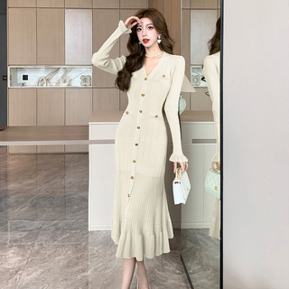 Thu Đông 2024 Phong Cách Mới Dài Tay Người Nổi Tiếng Pháp Sang Trọng Slim-Fit Đuôi Cá Một Cánh
