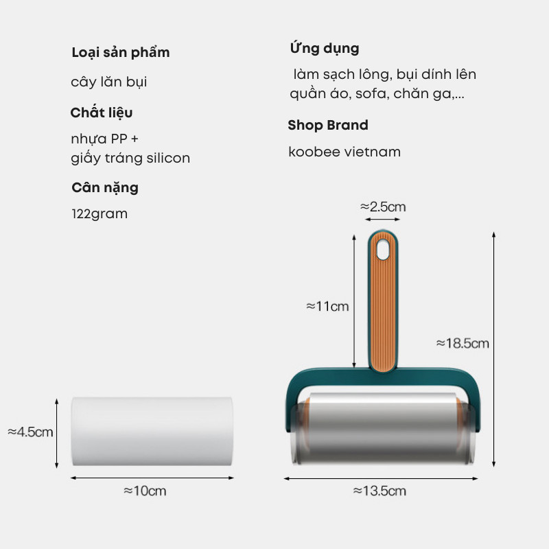 Cây Lăn Bụi KOOBEE Làm Sạch Quần Áo, Ga Giường, Sofa, Lông Chó Mèo, Cuộn 60 Lần Xé | 159