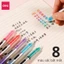 Bộ 8 bút gel nhiều màu Deli ngòi 0.5mm trơn tru lâu hết mực dùng để viết Caligraphy liner đi nét bullet jourrnal S855