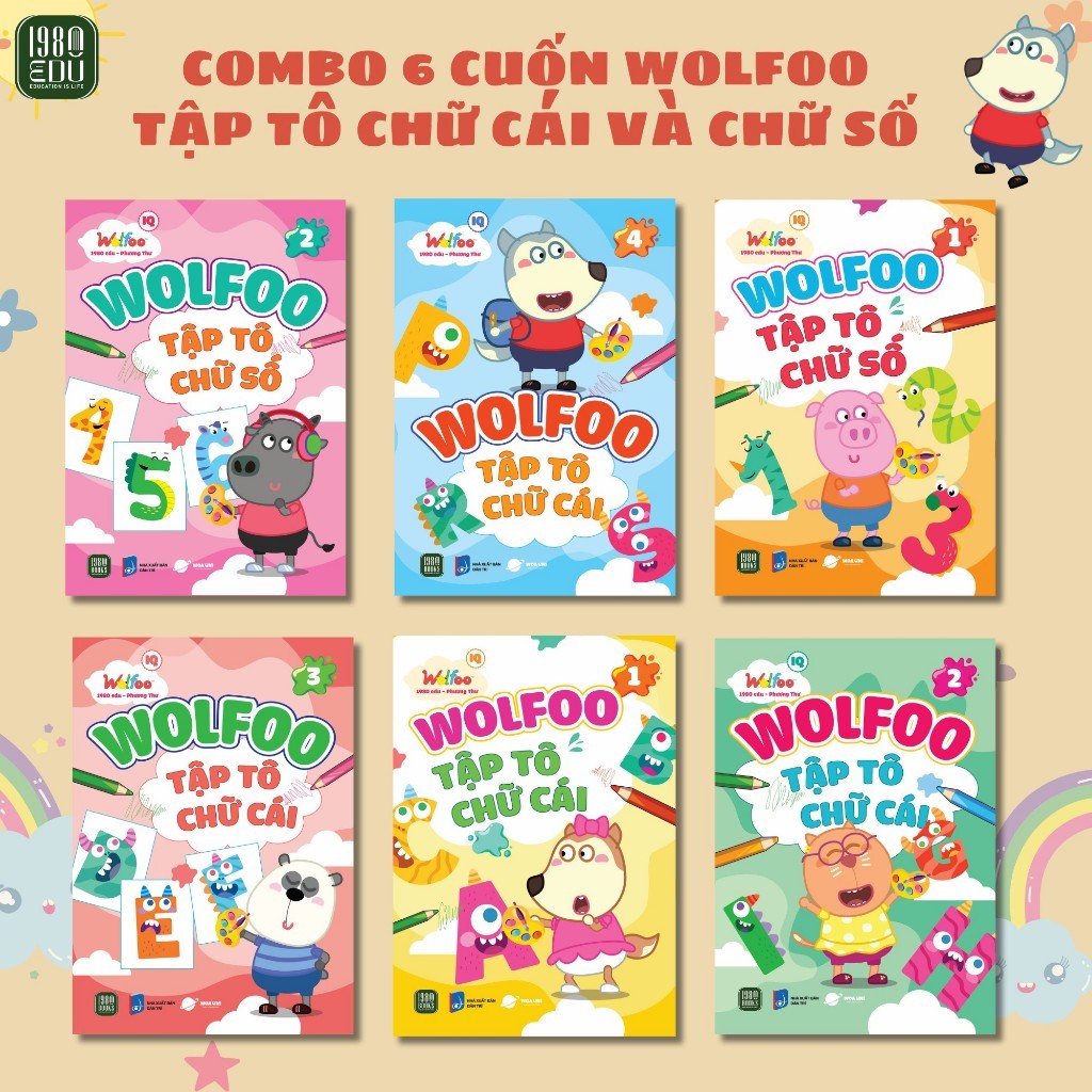 Sách - Combo 6 cuốn Wolfoo Tập Tô Chữ Cái Và Chữ Số | Shopee Việt Nam