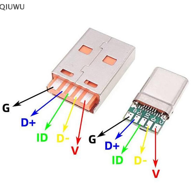 Qiuwu Sạc Nhanh Type-C USB 65W 5A Đầu Nối Nam Hàn Với 5Pin PCB + Loại A Nam 6 Pin USB DIY Bộ Sạc Dữ Liệu OTG.