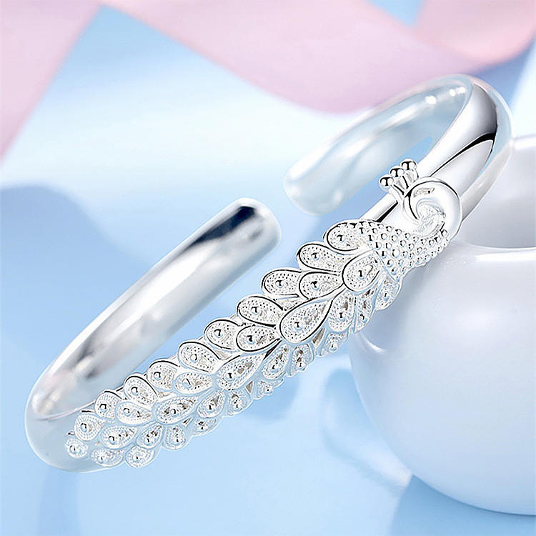 Mới Bạc 925 Thanh Lịch Con Công Mở Màn Hình Vòng Tay Lắc Tay Cho Nữ Trang Sức Thời Trang