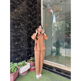 cổ tim nơ vân mây, set đồ thời trang nữ đi chùa cao cấp