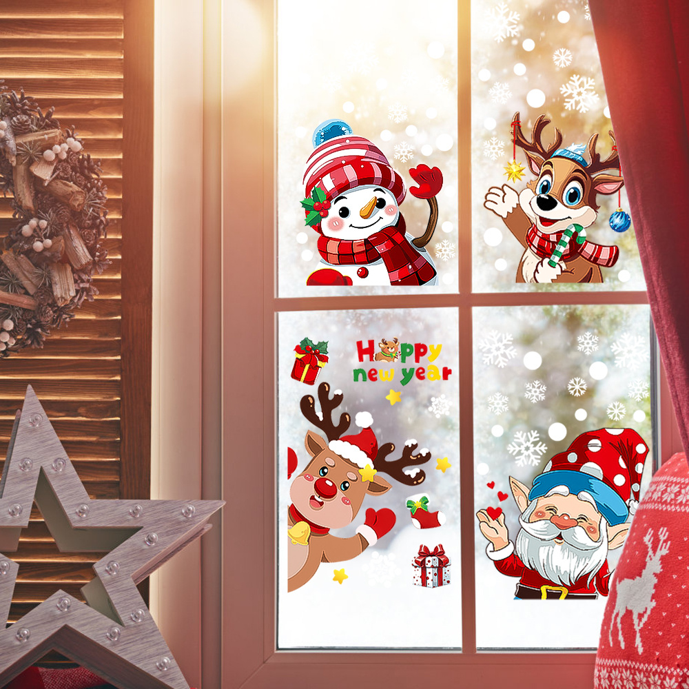 Nhãn Dán Cửa Sổ Giáng Sinh - Đề Can Kính Trang Trí Ông Già Noel Người Tuyết Nai Sừng Tấm - Trang Trí Tiệc Lễ Hội Tại Nhà Giáng Sinh - Nhãn Dán Tường Tĩnh PVC Tự Dính, Chống Thấm Nước