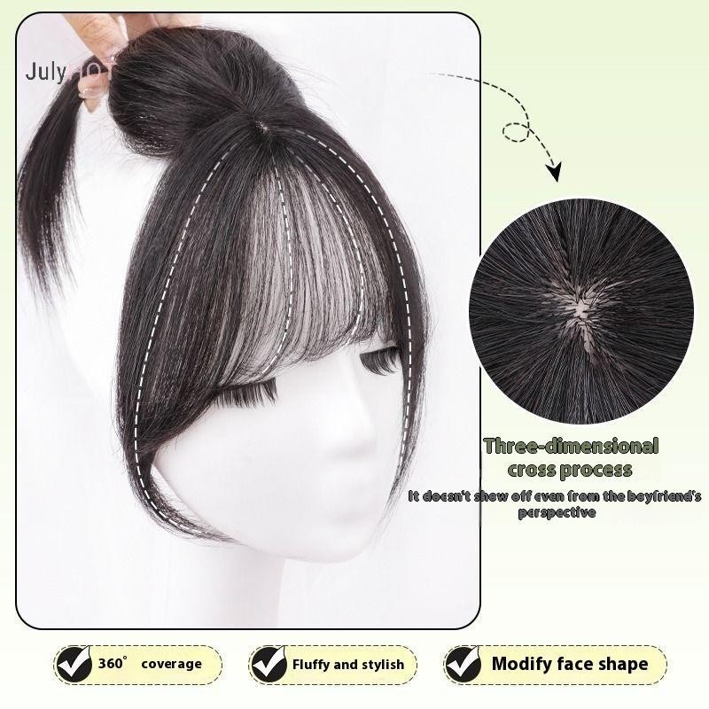 JULYHOT Tóc giả mảnh tự nhiên phong cách Pháp, mô phỏng tóc trán bao xám - Massivedeals