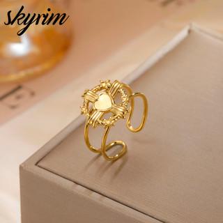 SKYRIM Nhẫn Chữ thập Vàng 18K, thép không gỉ, điều chỉnh được, trang sức sang trọng cho nữ