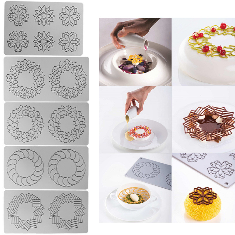 Tổ Ong Lá Hình Học Cánh Hoa Vòng Hình Fondant Ren Thảm Khuôn Silicon Mạ Sô Cô La Trang Trí Khuôn Sắc Nét DIY Khuôn Nướng Bánh