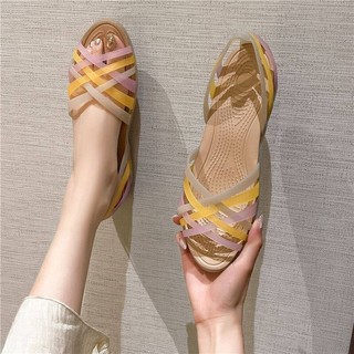 Giày Nữ Thạch Rỗng Peep Toe sandal Nữ Cross sandal Màu Kẹo Đi Biển Xăng đan Cầu Vồng