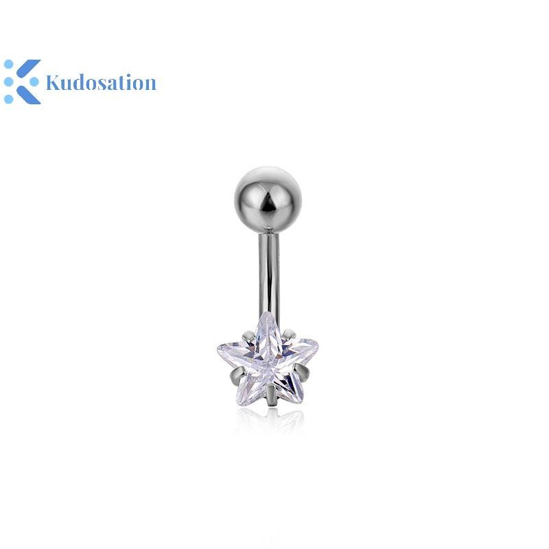 Kudosation Pha Lê Zircon Cơ Thể Trang Sức Bụng Nút Nhẫn Thép Không Gỉ Ngôi Sao Tròn Vuông Trong Suốt Zircon Cổ Điển Rốn Bụng Nút Nhẫn Piercings Trang Sức