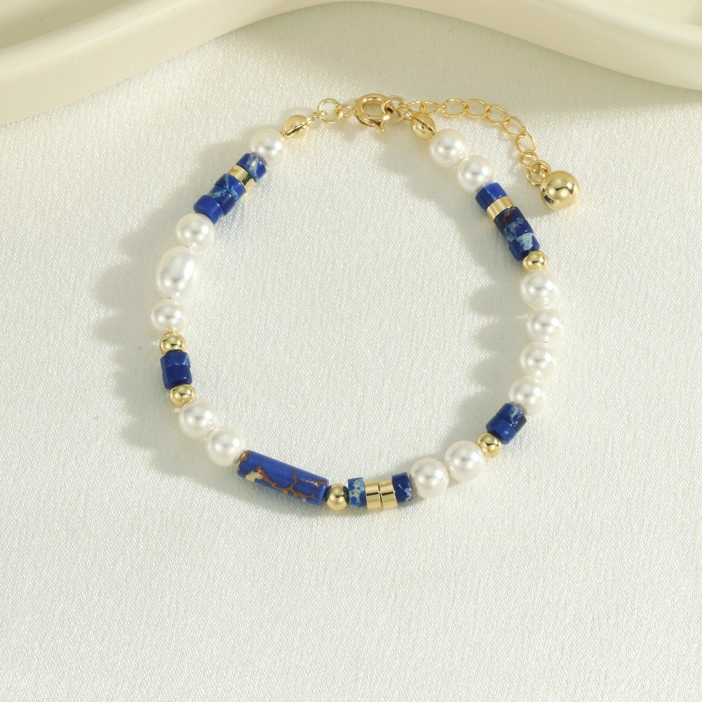 Vòng tay đính cườm tay | Kết hợp ngọc trai Baroque và Lapis Lazuli | Trang sức xếp chồng Niche sang trọng nhẹ