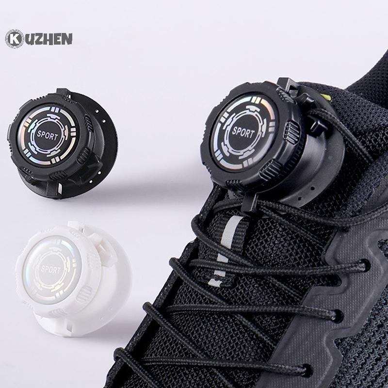 KUZHEN 1 cặp dây giày tự động không buộc, khóa xoay, dày, đen trắng, cho giày thể thao, phụ kiện HOT