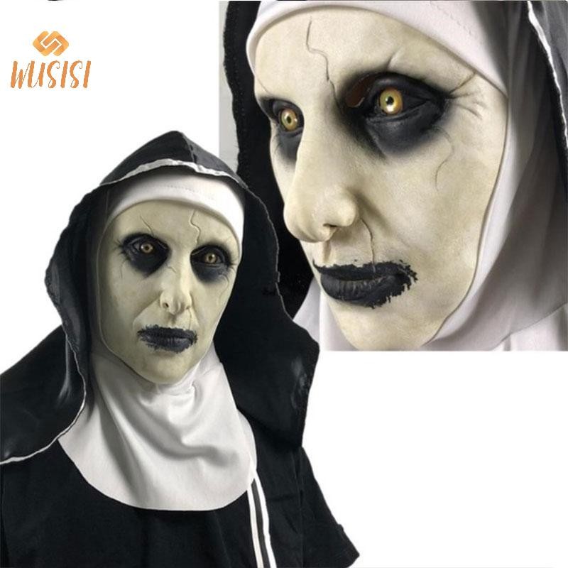 [WUSISI] Mặt nạ cao su nữ tu đáng sợ kinh dị kèm khăn trùm đầu Valak Cosplay cho trang phục Halloween MỚI