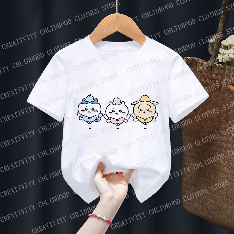 Trẻ Em Chiikawa 2D Tee Kawaii In Hoạt Hình Tay Ngắn Top Bé Trai Bé Gái Thường Ngày 2-14