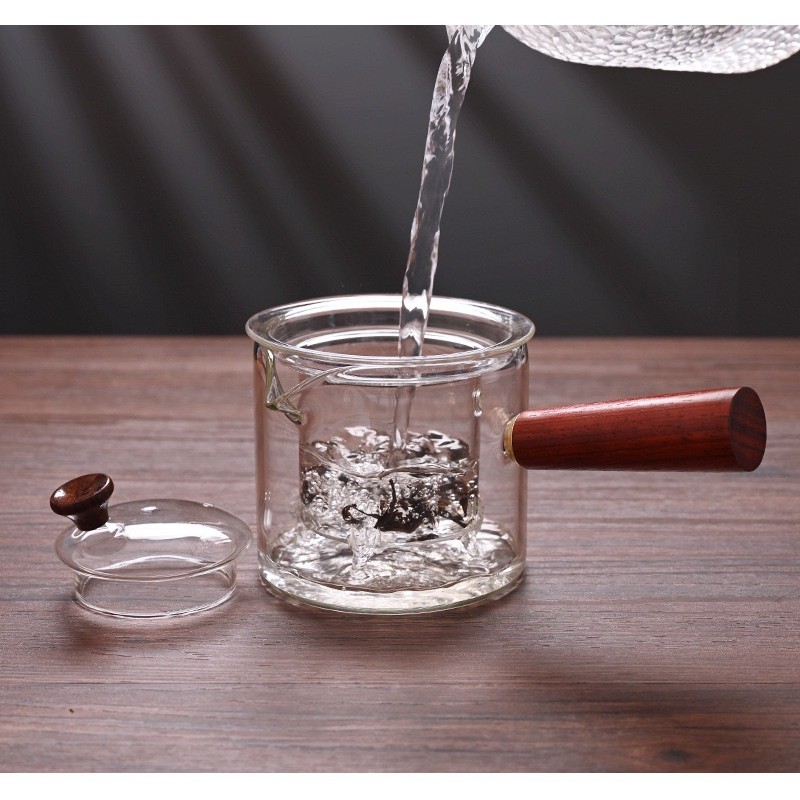 Ấm trà thủy tinh dày chịu nhiệt Borosilicate cao 500ml Bộ trà Kung Fu tay cầm bên hông
