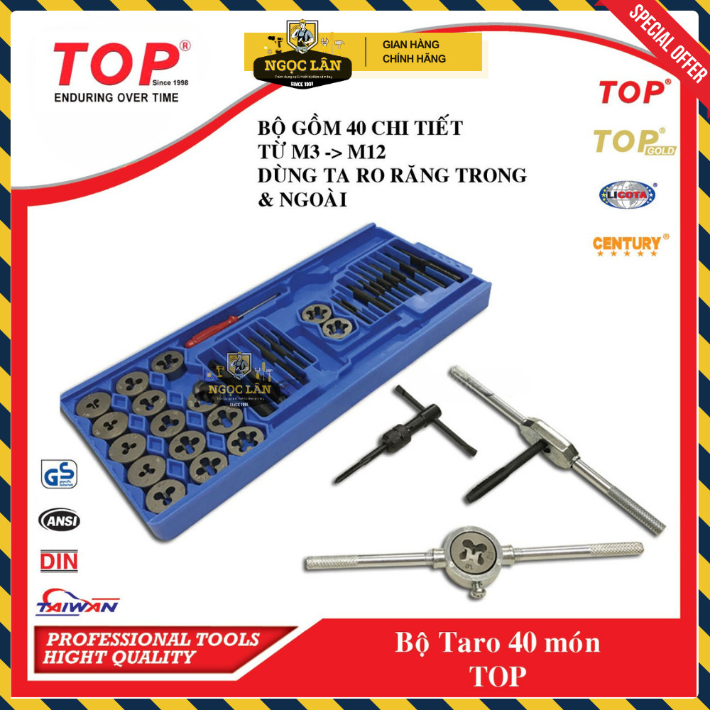 [Chính hãng TOP] Bộ Taro 40 món TOP taro răng trong và ngoài từ M3-M12 hàng Đài Loan cao cấp