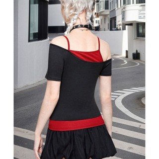 Áo Crop vai ngắn tay kiểu Gothic dành cho nữ có đồ họa đàn Guitar cổ điển