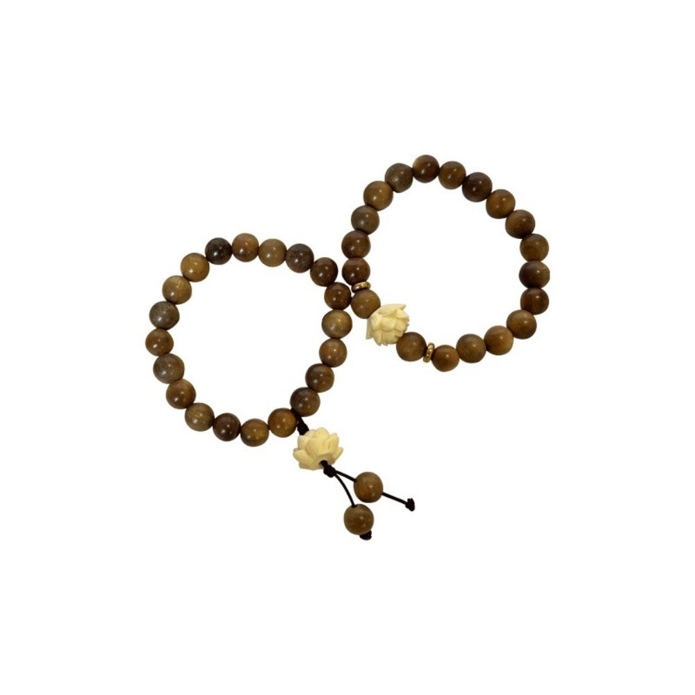 Vòng tay bông sen gỗ đàn hương handmade, hình hoa và đính hạt - Quà tặng độc đáo