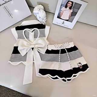Bộ Đồ Bé Gái Hello Kitty – Áo Polo Kẻ Sọc & Quần Short Thời Trang Hàn Quốc Cho Bé