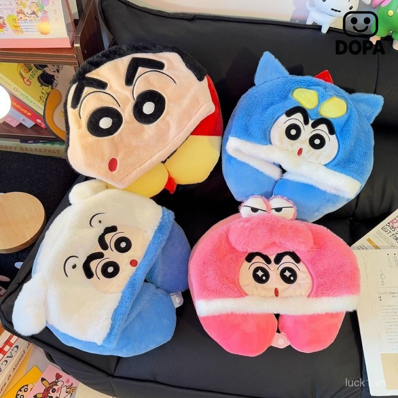 Hoạt Hình Dễ Thương Crayon Shin-Chan Gối Hình Chữ u Có Mũ Sang Trọng Búp Bê Văn Phòng Ngủ Gối Du Lịch Cổ Gối