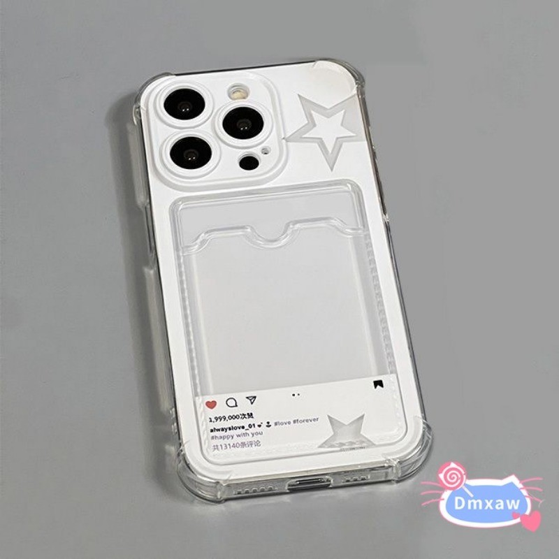 Ins Style Star Card Holder Ốp Điện Thoại Cho iPhone 17 Pro Max 16E 16 15 14 Plus 13 12 Mini 17 16 15 14 13 12 Pro Max Bao Khung Bốn Góc Trong Suốt Chống Rơi Vỏ Mềm