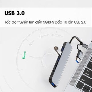 HUB Type C và USB 3.0 8in1 đa năng - Cổng chuyển đổi HDMI SD TF RJ45 PD sạc nhanh tương thích đa thiết bị chất lượng cao
