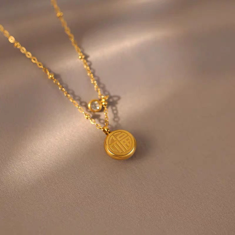 Vòng cổ opal thời trang cho nữ với mặt dây chuyền nhân vật phúc lộc hai mặt độc đáo