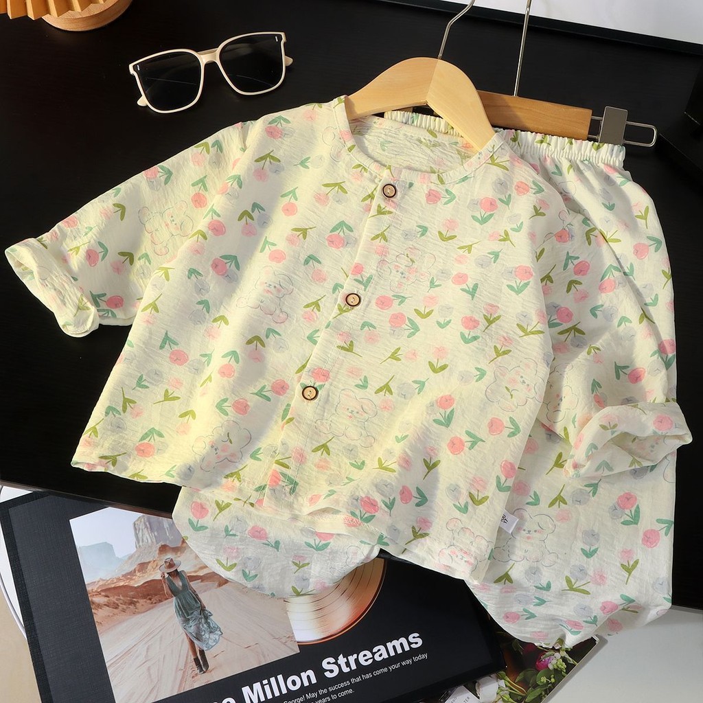 Bộ Đồ Ngủ Phong Cách Mỏng Trẻ Em Mùa Xuân Thu Cardigan Bộ Hai Mảnh 90-160 Kích Thước LRQD