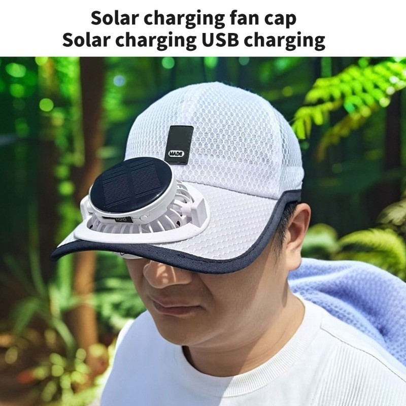 Kín King Mũ Thông Gió Quạt Làm Mát, Điều Chỉnh Được, Sạc Năng Lượng Mặt Trời, Dùng Cho Việc Làm Vườn Và Golf