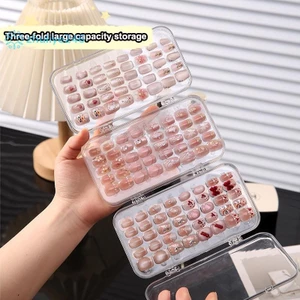 Hộp đựng móng giả ba ngăn bằng nhựa trong suốt kèm giá đỡ trưng bày