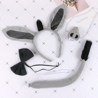 ASDFGER 4 Bộ Trang Phục Lừa, Thắt Nơ Ngộ nghĩnh Donkey Headband, Động Vật Thời Trang Đuôi Mũi Lừa Tai Băng Đô Trẻ Em Người Lớn