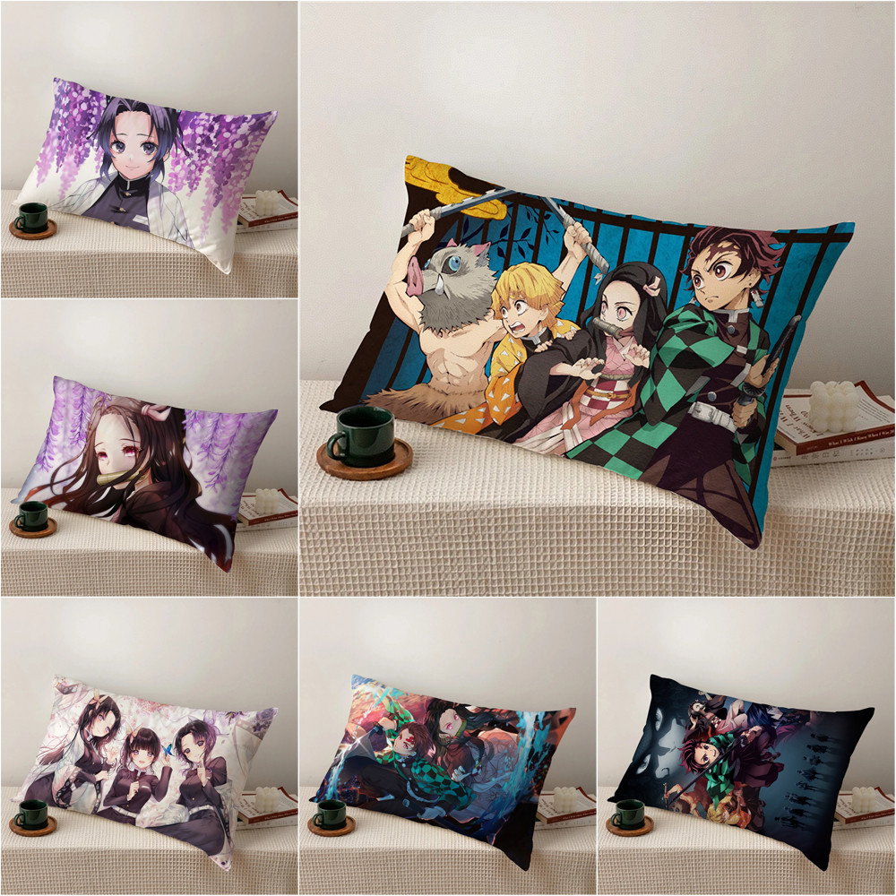 Vỏ gối hình chữ nhật bằng polyester in họa tiết hoạt hình Demon Slayer Kimetsu No Yaiba Zenitsu Nezuko 50x30cm