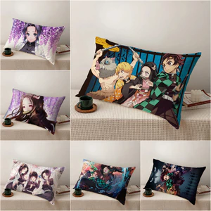 Vỏ gối hình chữ nhật bằng polyester in họa tiết hoạt hình Demon Slayer Kimetsu No Yaiba Zenitsu Nezuko 50x30cm