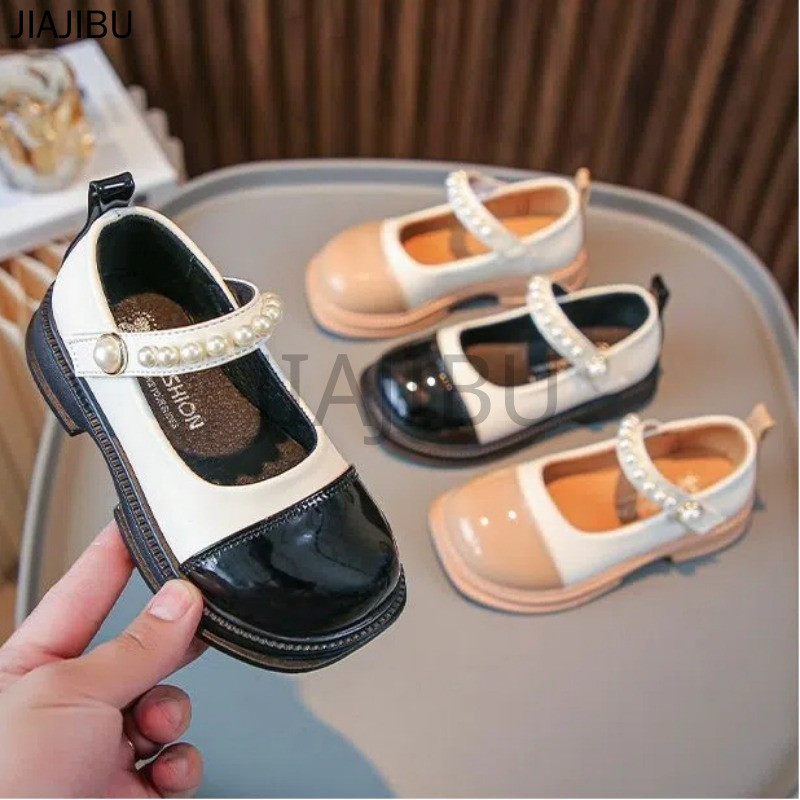 Giày Công Chúa Lolita Đế Mềm Phối Màu Dễ Thương Kiểu Nhật Bản Dành Cho Bé Gái Korean Fashion High Quality Kids Anti-slip Round Toe Cosplay Black/khaki Platform Mary Jane Small Leather Shoes Giày Khiêu Vũ Đính Cườm Cổ Điển Của Pháp