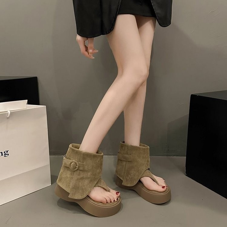 Mùa hè Phong Cách Mới Da Lộn Cao Cấp Có Thể Tháo Rời Phong Cách La Mã Dép Thời Trang Thường Ngày Ngoài Trời Chống Trơn Trượt Chống Mài Mòn Flip-