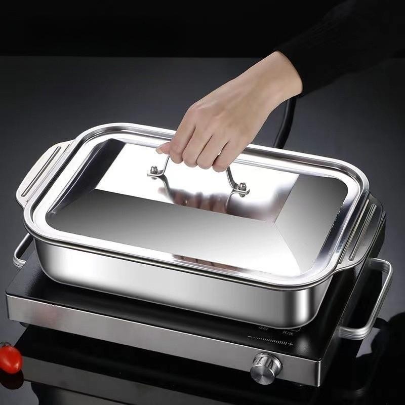 Nồi Inox 304 có Nặp Đậy cao cấp Dài 41 cm và cao 8cm Nồi inox đa năng om cá nấu lẩu dùng cho mọi loại bếp BB-225