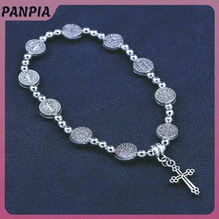 PANPIA-Retro Màu Bạc Thánh Biểu Tượng Tôn Giáo Chúa Giêsu Thánh Giá Đính Hạt Vòng Tay Công Giáo Cơ Đốc Trang Sức Mân Côi Quà Tặng