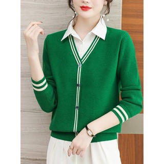 Áo sơ mi cổ len dệt kim nữ, phù hợp mọi mùa, phong cách Hàn Quốc