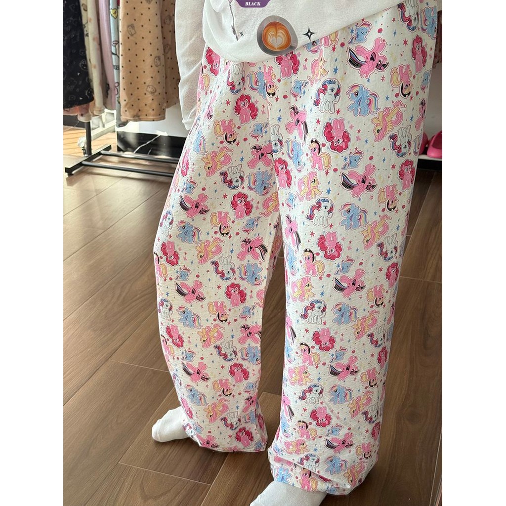Quần Pyjama nữ Capybara Hàn Quốc, quần mặc nhà mùa hè, dáng rộng, họa tiết hoạt hình dễ thương [BL]