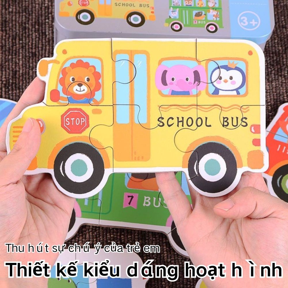 6-in-1 Puzzle Toy Kindergarten Iron Box Wood Puzzle Board Children Gift Animal Traffic