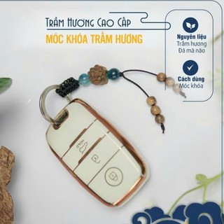 Móc Khóa Trầm Hương Mix Đá Mã Não - Trầm Hương Yên Lộc - Tặng kèm hộp gấm cao cấp